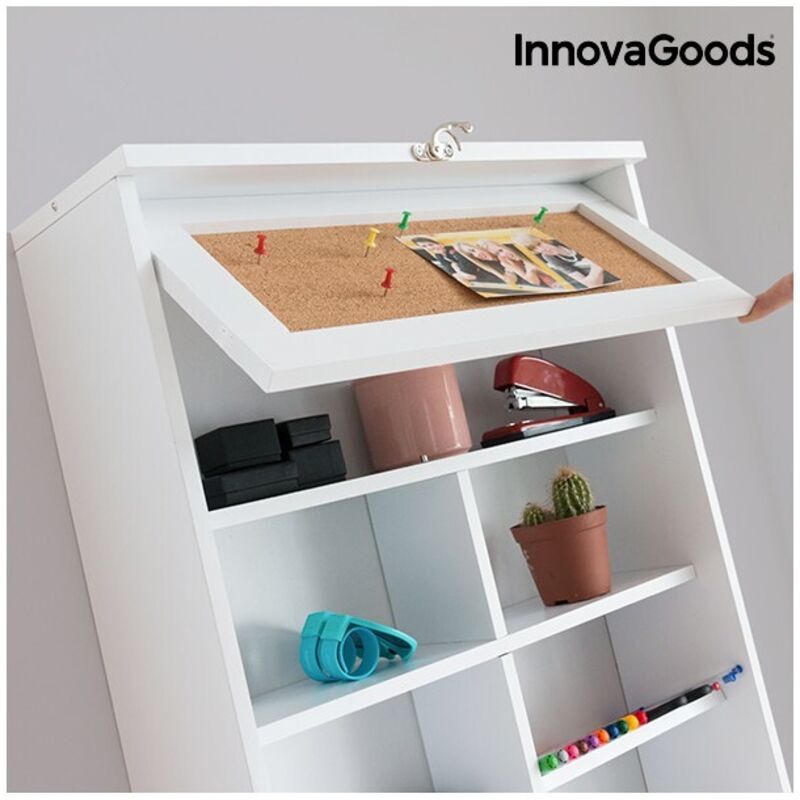 Bureau Mural Rabattable InnovaGoods Woldy - 80x50x18 Cm - Ardoise Et Panneau Liège - Blanc - Gain De Place