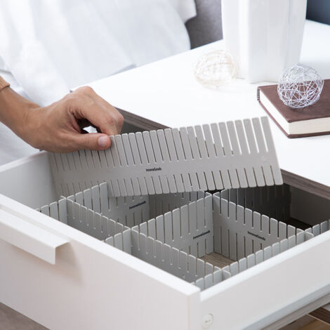 Organisateur de tiroirs réglable 16 unités – Dimensions 37 x 7 x 0,2 cm – Polypropylène gris pour rangement optimisé – Innovagoods