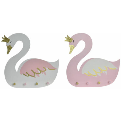 Portemanteau DKD Home Decor Bois Enfant Cygne 40 x 4 x 38,5 cm (2 Unités)