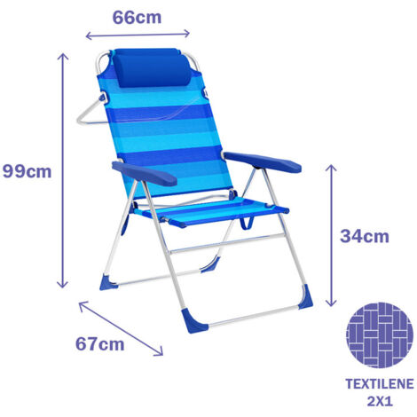 Chaise De Plage Pliante Aktive Basse – Rayures Bleues, Structure Aluminium, Textilène, 110 Kg Max - 7