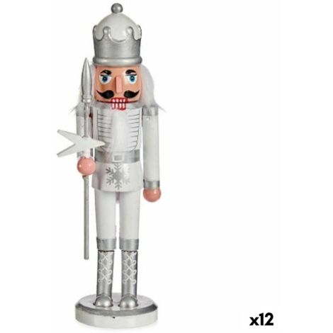 Figurine Décorative Casse-Noisette Blanc Argenté Plastique 9,5 x 28,5 x 7,5 cm (12 Unités)