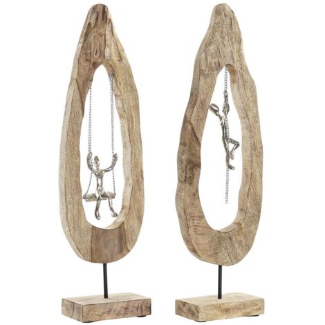 Figurine Décorative DKD Home Decor Marron Argenté Naturel 18 x 9 x 62 cm (2 Unités)