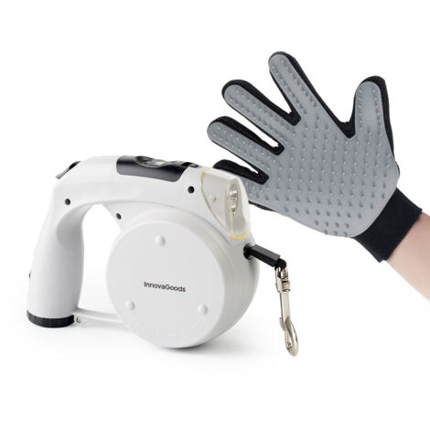 Pack Gant pour Brosser et Masser les Animaux Domestiques et Laisse de chien rétractable 6 en 1 InnovaGoods (1/5)