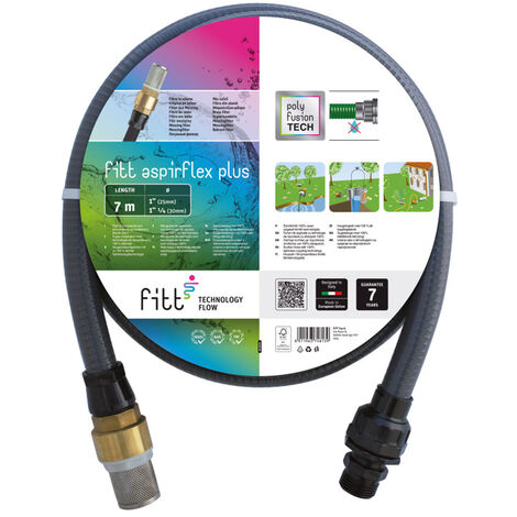FITT Aspirflex Plus 7 m – Tuyau pour Aspiration d'Eau Raccordement Universel aux Pompes d'Aspiration et de Drainage Made in Italy Crépine en Laiton avec Clapet Anti-Retour Résistant aux Chocs (1/4)