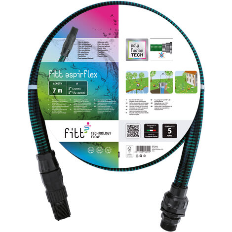 Fitt – Tuyau d'aspiration 7 m – Compatible avec pompes 1' – Technologie Polyfusion pour étanchéité – Raccords mâle et femelle inclus (1/5)