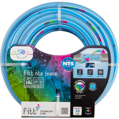 FITT NTS JEANS 1/2" (12,5 mm) 20 m – Tuyau d'Arrosage de Jardin robuste et malléable Bleu clair pour une Utilisation intensive