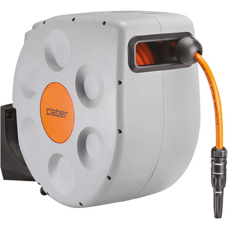 Claber – Dévidoir mural automatique d'arrosage 30 m – Enroulement contrôlé – Support pivotant 180° – Tuyau indéformable