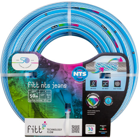 FITT NTS JEANS 1/2" (12,5 mm) 50 m – Tuyau d'Arrosage de Jardin robuste et malléable Bleu clair pour une Utilisation intensive