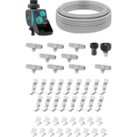 Claber – Kit de brumisation automatique 12 m – 9 brumisateurs en laiton – Programmateur Aquauno Mist – Refroidissement jusqu'à 6°C (1/5)