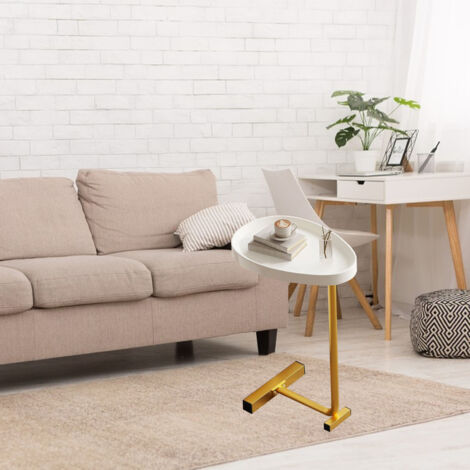 Eosnow C-frmiger Beistelltisch, kleiner eifrmiger, ovaler Sofa-Couchtisch, der unter das Wohnzimmer geschoben werden kann, Gold