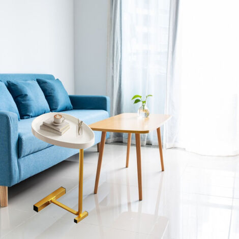 Eosnow C-frmiger Beistelltisch, kleiner eifrmiger, ovaler Sofa-Couchtisch, der unter das Wohnzimmer geschoben werden kann, Gold
