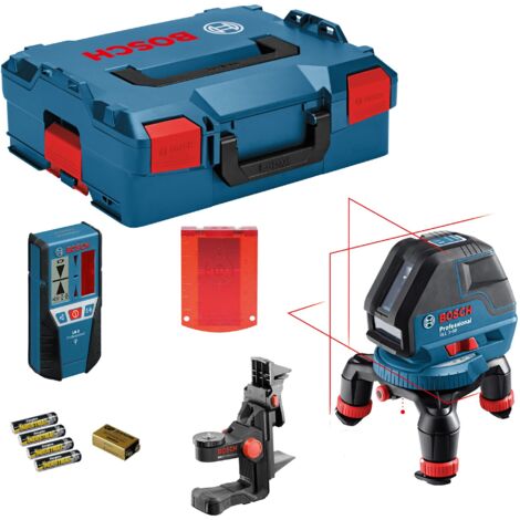 Bosch Laser Lineare GLL 3-50 Professional Set con Livella Laser Rossa, Raggio di 50 m con Ricevitore LR2, Supporto Girevole, Supporto BM1 e Valigetta L-BOXX
