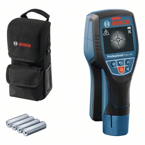 Scanner da parete Bosch D-tect 120, 4 batterie LR6 da 1,5 V e adattatore per batterie