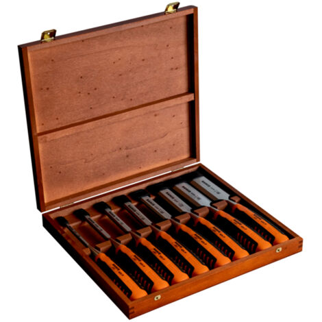 Set di scalpelli Bahco Ergo 8 pezzi in scatola di legno, 6,10,12,16,18,25,32,36 mm