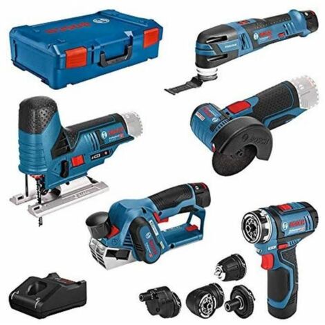 Set di 5 utensili Bosch 12V: GSR + GOP + GHO + GWS + GST + 3x GBA + GAL + XL-BOXX