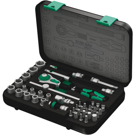 Wera – Set di bussole Zyklop Speed 42 pezzi – Cricchetto orientabile 72 denti – Inserti in acciaio legato 4-14 mm – Prolunga wobble 15° (1/7)