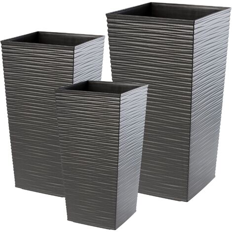 Blumentopf Set, Blumenkübel aus Kunststoff, Pflanzkübel Set, Grafit 3er Set