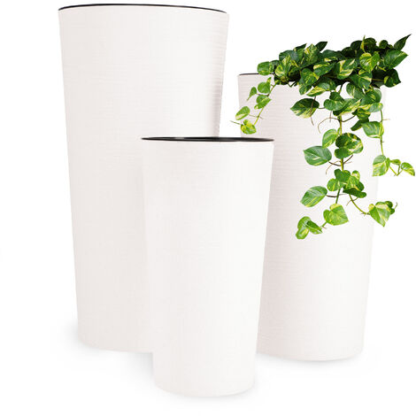 KADAX Bio-Blumentopf Set, mit Einlage, 19+25+30 cm, Weiß (1/5)