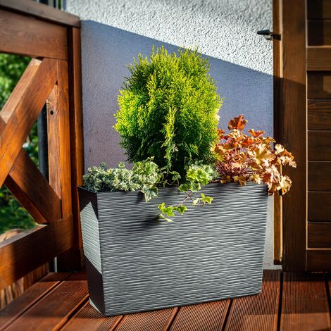 KADAX Blumenkasten aus Kunststoff, Pflanzkasten, Rechteckig, Grafit