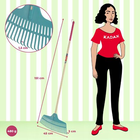 Kadax Rechen, Leapbry Made in plastica donne, rastrella con un gambo lungo realizzato in legno, ventilatore a foglie giardino, comodo giardino duro, a foglia, utensili da giardino (7 denti