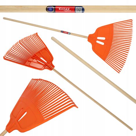 Rastrello Da Giardino Kadax – Testa In Plastica 45 Cm, Manico In Legno 151 Cm, Leggero E Curvo, Ideale Per Donne, Raccoglie Foglie E Detriti