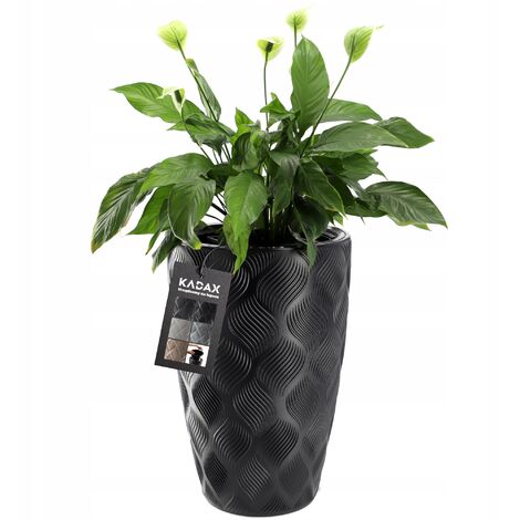 KADAX Blumentopf Oval – Kunststoff, ⌀13-23 Cm, Mit Untersetzer, 4 Farben, Für Innen & Außen, Schwarz, 13 Cm