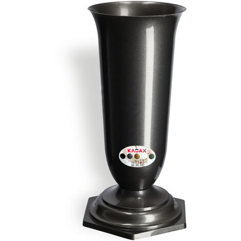 KADAX Grabvase aus Kunststoff, Blumenvase, Steckvase für Grab, 15.5 cm, grafit