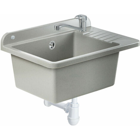 GOSPO Ausgussbecken aus Polypropylen, 50,4 x 34 x 26,5 cm, Spülbecken mit Armatur, Siphon und Montag