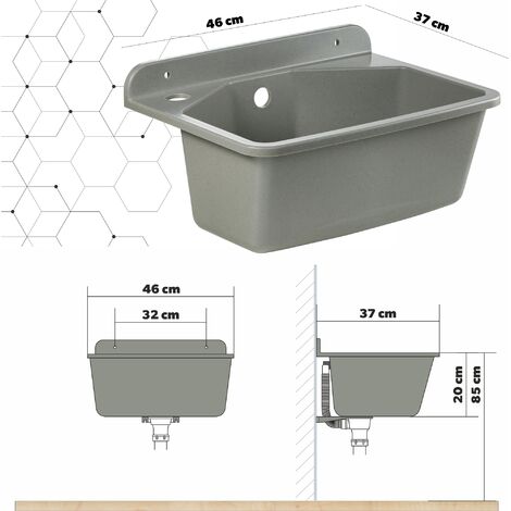 Hydroland Waschbecken SCHWARZ 50, Kunststoff Spülbecken Waschtrog Ausgussbecken, Ablaufgarnitur 50x34x21