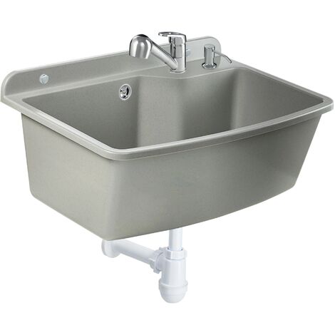 GOSPO Ausgussbecken mit ausziehbare Armatur, Waschbecken 61 x 44 x 23,5 cm, Waschtrog mit Seifenspen
