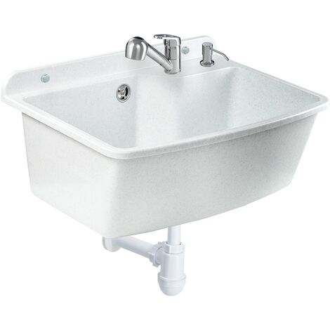 GOSPO Ausgussbecken mit ausziehbare Armatur, Waschbecken 61 x 44 x 23,5 cm, Waschtrog mit Seifenspen