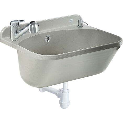 GOSPO Ausgussbecken mit drehbarer Armatur, Siphon, Waschbecken 46 x 36 x 20 cm, Waschraum für Garage