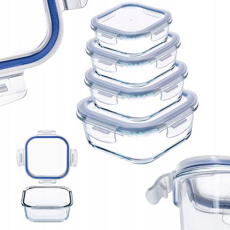 KADAX Glasbehälter-Set mit Deckel, quadratisch, 320ml + 520ml + 800ml + 1100ml