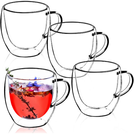KADAX doppelwandige Glas Tasse, Glas mit Griff, 250 ml, Trinkglas für Tee, 4 (1/5)