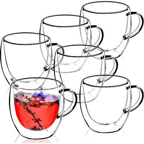 KADAX doppelwandige Glas Tasse, Glas mit Griff, 250 ml, Trinkglas für Tee, 6