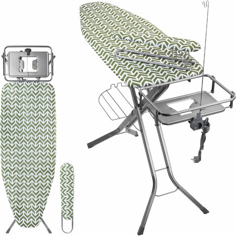 KADAX Bügelbrett mit Steckdose, 130x48cm Dampfbügelbrett Grün