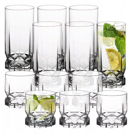 KADAX Trinkgläser aus hochwertigem Glas, 12 Stück, 6x325ml hoch+6x325ml niedrig