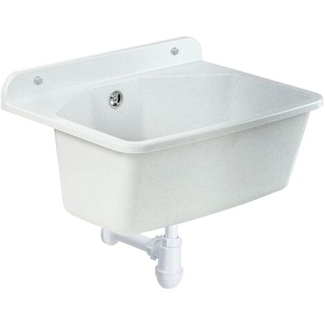Gospo Ausgussbecken mit Siphon, 46x37x20 cm, Waschbecken aus Kunststoff, weiß