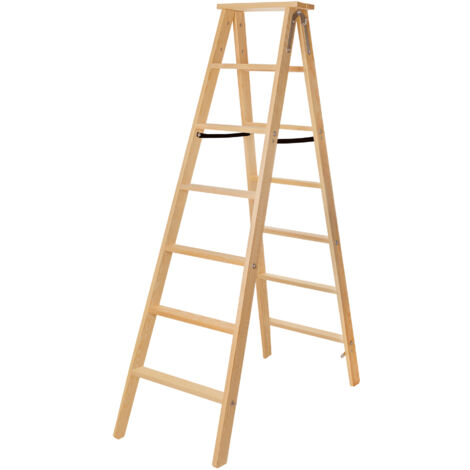KADAX Holzleiter, Leiter aus Holz, Malerleiter, Stehleiter, Bockleiter, Klappbarer Stufenleiter, Hau