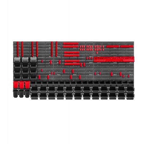 KADAX Gereedschapswandrek Groot, 174x78cm, opslagsysteem van robuust plastic, UV-bestendig modulair systeem, Uitbreidbare wandplaten, werkplaatsrek voor garage (Rood, 130-delig