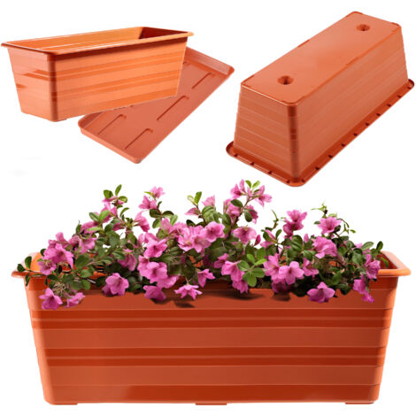 KADAX Blumenkasten mit Untersetzer, Terracotta, 40 cm
