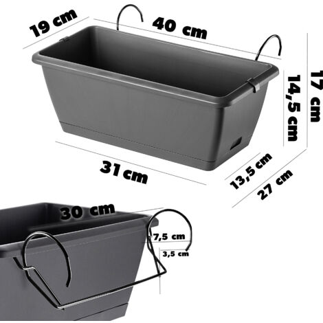 KADAX Blumenkasten mit Griffen, 40 cm, Grau
