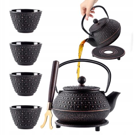 KADAX Japanische Teekanne, 800ml Gusseiserner Kessel, 15cm Kanne mit Netzfilter und robustem Griff, (1/5)