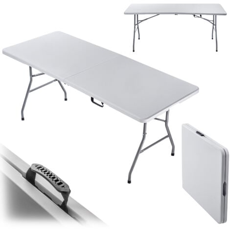KADAX Klappbarer Gartentisch aus Kunststoff, Campingtisch, 180x73 cm, Weiß