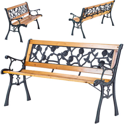 KADAX Gartenbank aus Holz und Gusseisen, 2-Sitzer Holzbank mit Armlehnen & Rückenlehne