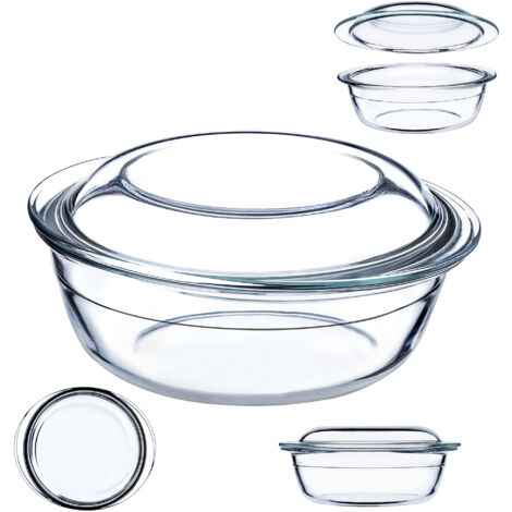 KADAX Auflaufform aus hitzebeständigem Glas, feuerfestes Gefäß, rund, 2.2L (1/5)