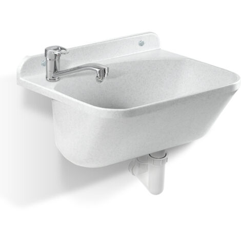 GOSPO Ausgussbecken mit drehbarer Armatur, Siphon, Waschbecken 46 x 36 x 20 cm, Waschraum für Garage