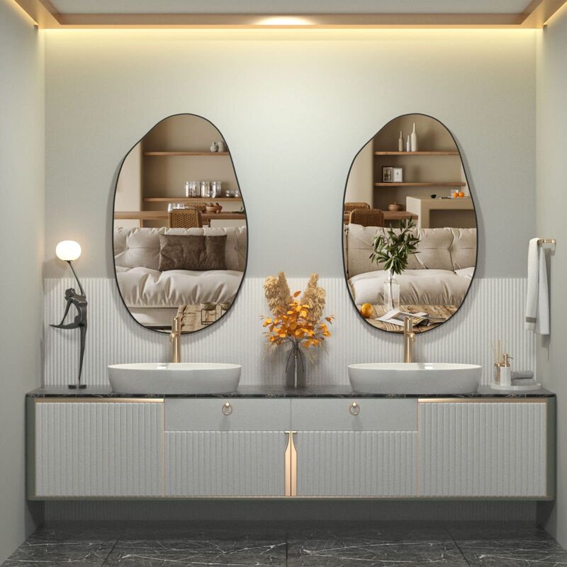 Decorazione Da Parete Asimmetrica Di Metà Secolo Cornice In Legno A Specchio Decorazione Da Parete Estetica Irregolare Per Camera Da Letto, Soggiorno, Bagno, Ingresso  15 - 10