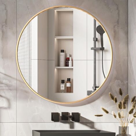 CASSILANDO Specchio Rotondo Oro, Specchio Rotondo da Parete 80 cm, Grande Specchio da Bagno, Specchio cosmetico a Parete sopra il Lavandino per Soggiorno, WC, Ingresso, Decorazione