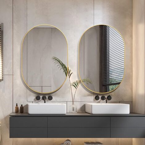CASSILANDO Specchio Ovale 75x50 cm, Specchio Ovale da Bagno, Struttura in Metallo, Cornice in Lega di Alluminio, Specchio da Parete Unico, Specchio cosmetico Oro per Soggiorno, Bagno, Camera da Letto,